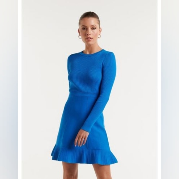 EVER NEW CLEO LONG SLEEVE MINI KNIT DRESS -SIZE 4- BLUE PIGMENT NWT - Picture 2 of 7